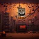 Halloween Ghost Black Cat Bubblebath Canvas Posters Bathroom Cute Ghost Wall Art Goth Dark Academia Spooky Bubblebath Prints Painting For Living Room Bedroom Wall Decor 16x24in Unframed (16L" x 24W", Multi 12)