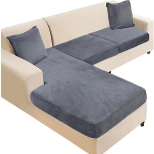 NAISI Sectional Couch Cover 3 Pieces Velvet Separate Couch Cushion Covers L Shape Soft Stretch Sofa Slipcovers with 2pcs Pillowcases for Left/Right Chaise Sectional Couch(2 Seater+1 Chaise, Dark Grey)