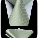 HISDERN Ties for Men Solid Houndstooth Neckties Handkerchief Formal Business Tie & Pocket Square Set Wedding Party (Green)