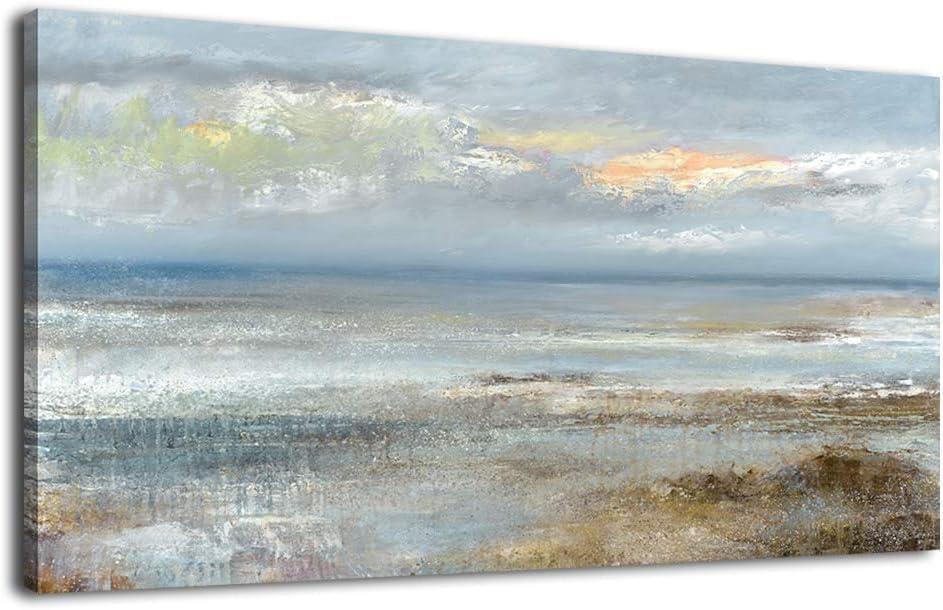 Abstract Wall Art Large Canvas Pictures Modern Blue Ocean Artwork on Canvas Prints Wall Decoration for Living Room Bedroom Bathroom Kitchen Office Home Wall Decor Framed Ready to Hang 24" x 48"