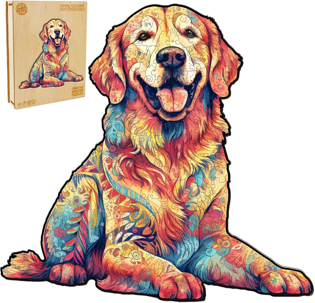 WOODBESTS Wooden Puzzles for Adults - Loyal Golden Retriever, Dog Wooden Jigsaw Puzzle, Unique Animal Wood Puzzles Adult, Xmas Gifts for Puzzle Lovers(300 Pcs, L, 15.7"x14.9")
