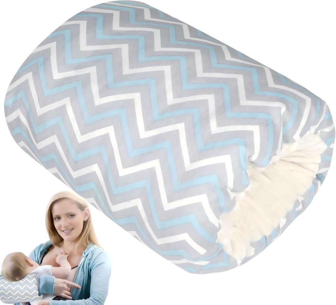 Povkufii Nursing Arm Pillows for Breastfeeding, Baby Feeding Arm Pillow Portable and Washable for Travel, Soft Cotton Ergonomic Bottle Nursing Essentials Blue Ripple