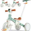 LOL-FUN 5 in 1 Toddler Tricycles for 1-3 Year Olds Boys Girls Toy, Baby Balance Bike 1 Year Old Kids Gift with Parent Steering Push Handle (Mint)