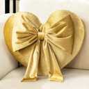 AELS Heart Shaped Pillow with Bow, 17.7 Inches Heart Decorative Throw Pillows, Velvet Love Cute Pillows, Valentines Day Decorations, Wedding Decor, Living Room Bedroom Nursery Decor, Golden