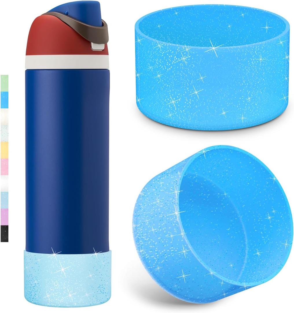 2 x Allwith 2PCS Diamond Silicone Boot for Owala Water Bottle, Anti-Slip Protective Sleeve for Owala Twist,FreeSip and Flip Stainless Steel Water Bottle, BPA-Free, Dishwasher Safe, Accessories (24 Ounces, Deep Blue Flash)