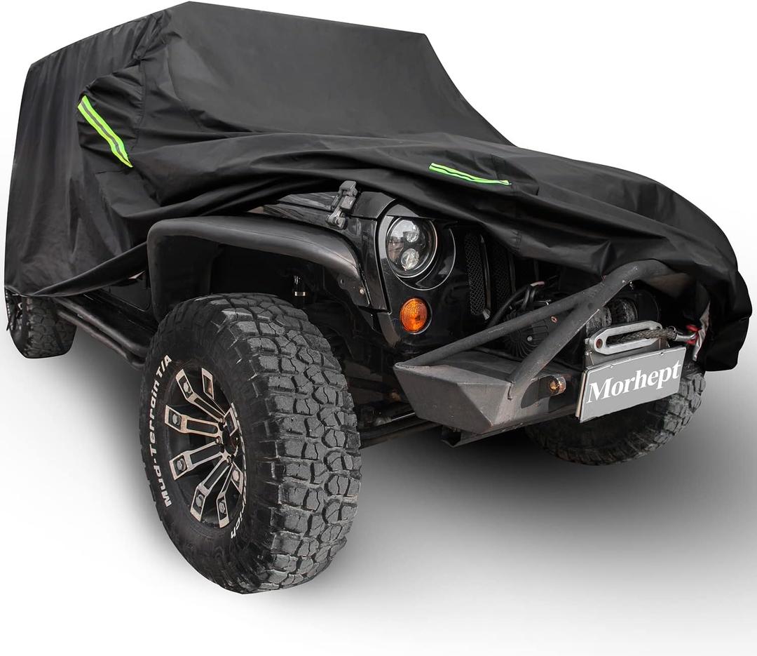 Waterproof Cover for Jeep Wrangler JK JL CJ YJ TJ 2 Door 1987-2026 Outdoor Sun Rain Wind Snow Protection Dustproof Covers with Driver Door Zipper Black