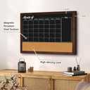 4 THOUGHT Chalkboard Calendar Corkboard Combo 36" x 24", Rustic Brown