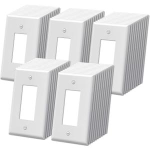 BESTTEN 50 Pack 1-Gang Jumbo Decor Wall Plate, Oversize Unbreakable Polycarbonate Decorator Receptacle Outlet Cover and Oversized Switch Plate, White, ETL listed
