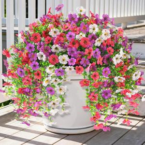 INQCMY 2Pcs Artificial Fake Hanging Flowers for Outdoors UV Resistant Artificial Plants for Spring Summer Decor Look Real Faux Flowers for Outside Home Planter Porch Patio Decor