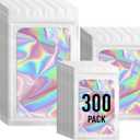 ANZNKU 300 Pack 3 Size Resealable Mylar Holographic Bags with Clear Front Window, Smell Proof Packaging Bags Freshie Bag with Zipper for Jewelry, Sample, Food(White,3x4.7in,4x6in,4.7x7.9in)
