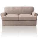 PrinceDeco T Cushion Loveseat Slipcover 3 Pieces Sofa Covers for T Cushion Sofa Stretch Slip Covers for 2 Cushion Couch with 2 Individual T Shape Seat Covers Width Up to 76" - Washable, Sand