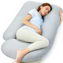 Momcozy Pregnancy Pillows with Cooling Cover, U-Shaped Full Body Maternity Pillow for Side Sleepers 57 Inch - Support for Back, Hip, Belly, Legs for Pregnant Women (Grey- Cooling Fabric)