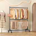 Hoctieon Double Rod Z Rack,Rolling Clothes Racks with Z-Base, Adjustable Clothing Rack, Standing Clothes Rack, Metal Clothing Racks for Hanging Clothes, Portable Garment Rack,Set of 2,Black
