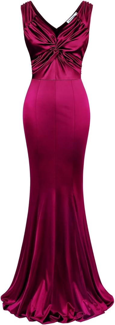 MUXXN 50s Dresses for Women Vintage Sleeveless V Neck Bodycon Maroon Cocktail Evening Maxi Long Dress Burgundy S