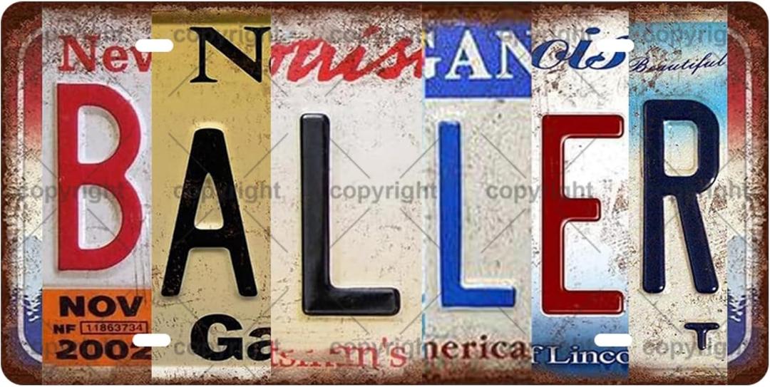 BALLER Vintage Metal Tin Sign, License Plate, Home Decor, Room Decor, Wall Decor, Bathroom Decor, Bar Decor, Cafe Decor, Garage Decor, 12 x 6 Inch