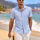 COOFANDY Men's Linen Shirts Short Sleeve Casual Shirts Button Down Shirt for Men Beach Summer Wedding Shirt (Blue, XL)
