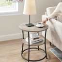 VASAGLE 21.7-Inch Round Side Table, 2-Tier End Table, Nightstand with Steel Frame, Spacious Top, for Small Spaces, Living Room, Bedroom, Heather Greige and Ink Black ULET56BG | 2 Storage Shelves, Living Room, Bedroom, Nightstand, Small Spaces, Accent Coffee Table