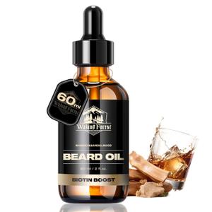 Waking Forest Sandalwood & Whiskey Beard Oil for Men - Biotin Mustache Oil with Vitamin E, Rosemary & Castor - Beard Care Softener, Strengthens, and Moisturizes - Beard Conditioner (2 oz) (2 Fl Oz (Pack of 1))