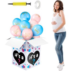 Ireer Gender Reveal Balloon Box with 16 Latex Baby Balloon Release Box Funny Ideas for Gender Reveal Party Decorations Supplies(Boy and Girl,Pink,Blue)