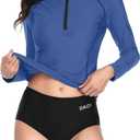 Daci Women 2 Piece Rash Guard Long Sleeve Zipper Bathing Suit with Bottom Built in Bra Swimsuit UPF 50 (XX-Large, Blue4)