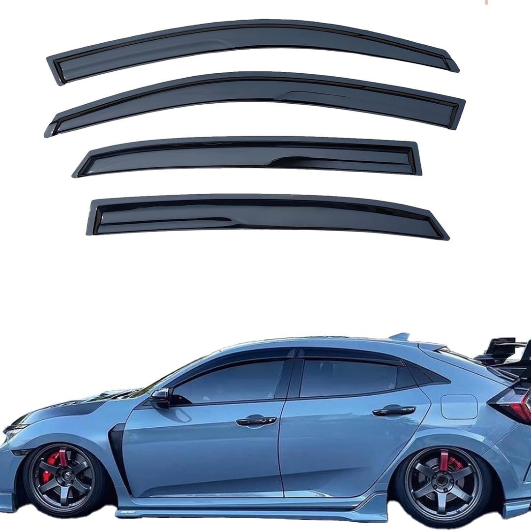 Tape-On Window Visors Rain Guards Shield for 2016-2021 Honda Civic Hatchback, Window Wind Deflectors Vent Shades for 16-21 Civic (Not Fit for Sedan),Vent Visors,Car Accessories-4pcs
