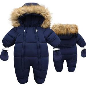Baby Snowsuit Toddler Winter Unisex Romper Infant Girls Boys Solid Hooded Jumpsuit with Gloves Footie Down Coat Jacket 18-24M