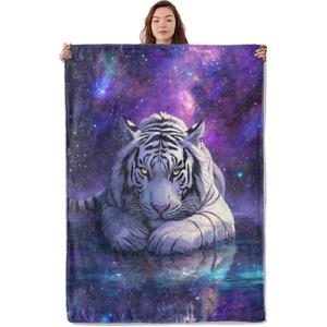 Galaxy Tiger Blanket, Soft Warm Cozy Majestic White Tigers Throw Blanket Gifts for Adults Kids Women, Lightweight Fuzzy Comfy Flannel Blankets for Couch, Travel, Bed, House Decor 80x60 Inch
