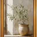 BRUZYIYE Gold Framed Wall Art Vintage Green Olive Tree Neutral Botanical Canvas Prints Rustic Plant Paintings Wall Decor Farmhouse Decor Pictures for Living Room Bathroom Bedroom 16x24inch