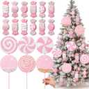 Roowest 18 Pcs 13.78'' Pastel Large Candy Christmas Decorations Giant Lollipop Tree Decorations with Sticks Candy Cane Christmas Ornaments Pink and White Xmas Hanging Decor for Birthday Party Wedding