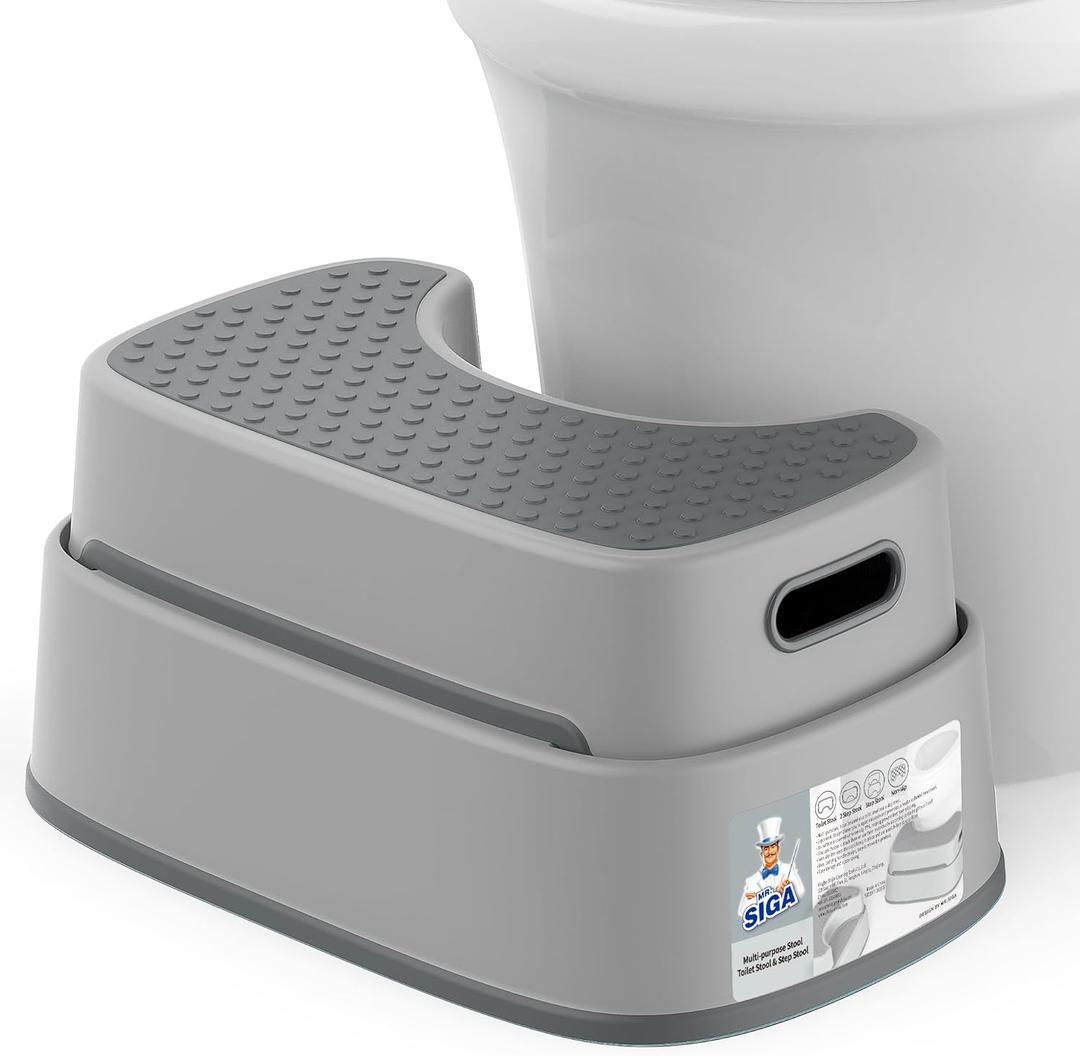 MR.SIGA Toilet Stool Squat Adult, Bathroom Stool Heavy Duty, Anti Slip Toilet Step for Bathroom, Toddler Step Stool for Kids, Light Gray & Dark Gray