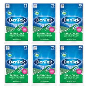 DenTek Fresh Clean Floss Picks, for Extra Tight Teeth, 75 Count, (Pack of 6)