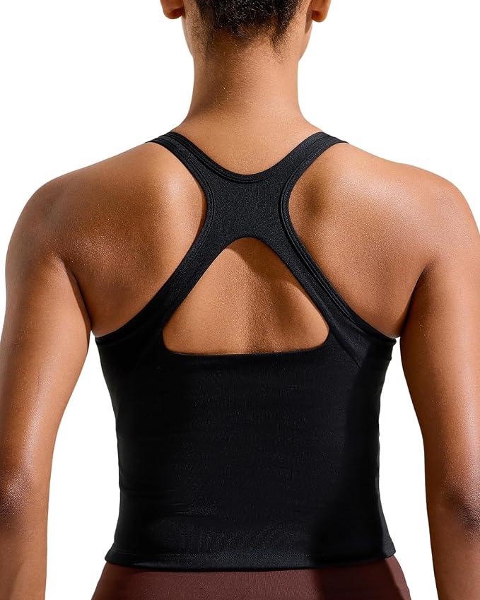 RUNNING GIRL Black Sports Bras for Women, Racerback Molded Cup Padded Yoga Cropped Workout Tops for Women with Removable Pads(Black_S)