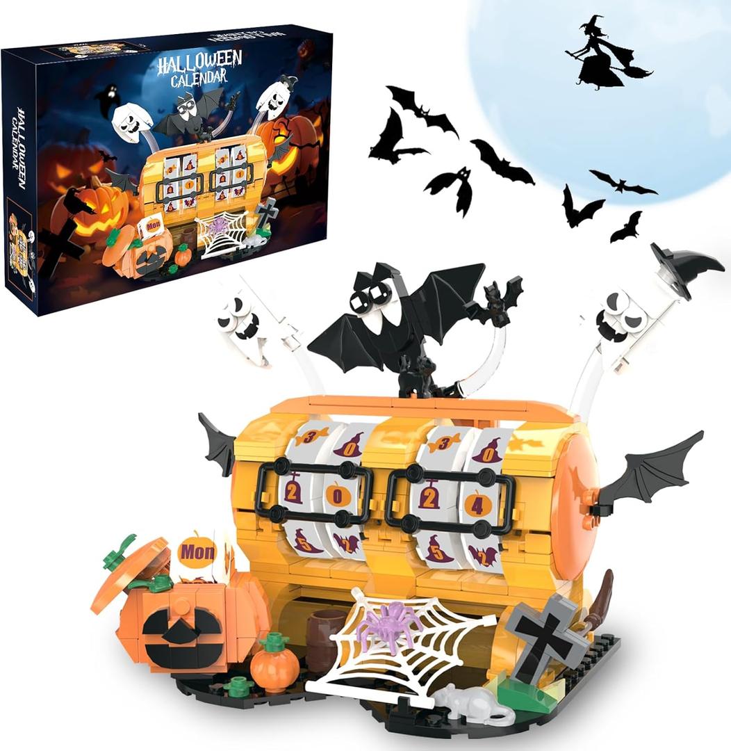 Halloween Pumpkin Advent Calendar Building Sets, Compatible with Lego Halloween Toys Decor, with Ghost and Pumpkin Phone Holder, Festival Gift Idea for Adult, Kids, Boys and Girls(480 pcs)