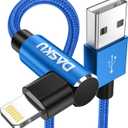 90 Degree iPhone Charger 10FT 2Pack [MFi Certified] USB Lightning Cable 10 Foot Right Angle Nylon Braided Apple Charging Cord Compatible with iPhone 14/13/12/11/Pro/Max/Mini/X/Plus/8/7/6/5/Plus/iPad (Blue)