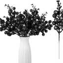 Geosar 36 Pcs Christmas Glittered Berries Stems 7.9 Inch Artificial Berries Sprays Branches Floral Pick for Christmas Tree Ornament, DIY Xmas Wreath, Crafts, Home Decor(Black,Pure Color)