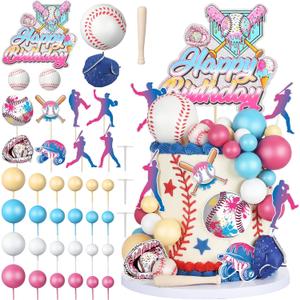 Novabright 42 Pcs Baseball Ice Cream Drip Birthday Cake Decorations Baseball Themed Birthday Cake Toppers Detachable Photo Props for Party Supplies(Ice Cream,Classic)