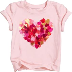 Girls Valentines Day Shirt Kids Cute Love Heart Graphic T-Shirts Toddler Valentine Short Sleeve Tee 2026 (3-10 Years)