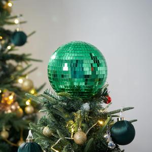 Christmas Tree Topper Ball, Green 8-inch Disco Ball & Mirror Ball, 3D Hollow Ornament Hanging Decoration for Christmas, Halloween, Wedding, Birthday Party Decorations, Green