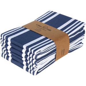 Urban Villa Kitchen Towels 100% Cotton Pack of 6, Highly Absorbent Quick Drying Super Soft Premium Dish Towels for Kitchen with Hanging Loop Hand & Tea Towels - 20x30 Inch, (Blue & White, Striped)