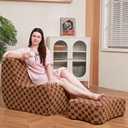 Giant Bean Bag Chair for Adults with Ottoman, Teddy Fabric Beanbag Chair with Memory Foam Filled,Plush Lazy Floor Sofa with Footstool Couch for Living Room,Bedroom,Dorm, Apartment, Brown