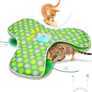 Interactive Cat Toys Rechargeable,Moving Concealed Feathers,Real Mouse Squeaky,Touch Activated Cat Kitten Toy Exercise Toys for Indoor Bored Adult Cats (green)