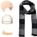 ATAMET 4 PCS Adults Costume Accessories Black Gray Striped Scarf Fake Nose Latex Bald Head Wig Cap Halloween Party Set for Cosplay (Black)