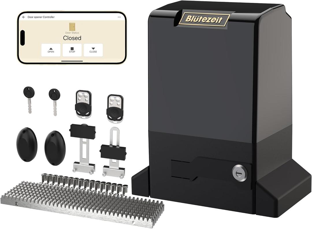 Bltezeit 6300lb WiFi Sliding Gate Opener App Control, Extra Heavy Duty Automatic Slide Gate Motor Rack Driven with 2 Remote Controls & IR Sensor Complete Hardware Kits for Rolling Driveway Gates