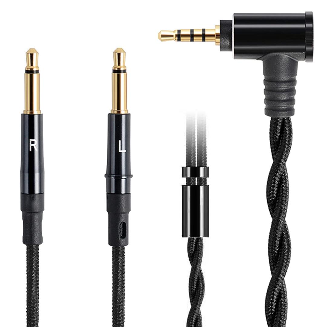 FAAEAL Monitor Headphone Cable,Soft Cotton Yarn Cover Dual 3.5mm Over-Ear AUX Cord Compatible with Hifiman HE560 HE4XX Meze 99 Classics MEZE 109 Pro Headset for Musicians Audiophiles 2.5mm