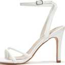 Women's Heels Strappy Ankle Strap High Heels 3.5 Inch Heeled Square Open Toe Sandals for Women (White)
