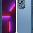 Compatible with iPhone 14 Hard Body AG Glass Matte Frost Cellphone Mobile Basic case Cover casing funda para Drop Protection Camera Lens Protection Raised Bezels (Blue)