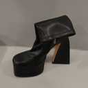 Uacllcau Platform Boots for Women Mid Calf Boots Square Toe Chunky High Heel Boots Side Zipper Ankle Booties (8, Black Pu)