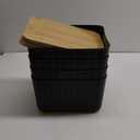 4 Packs Storage Bins with Bamboo Lids - Plastic Storage Containers with Lids Stackable Storage Box: Storages Baskets for Organizing Desktop Closet Playroom Classroom Office, Black