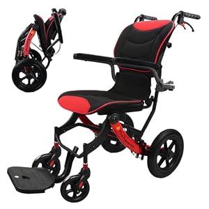 ProTraverse Wheelchairs for Adults, Transport Wheelchair Lightweight Foldable with Removable Cushion, Ergonomic Transfer Chair with 12-inch Rear Wheels for All Terrains, Travel Wheelchair, Red