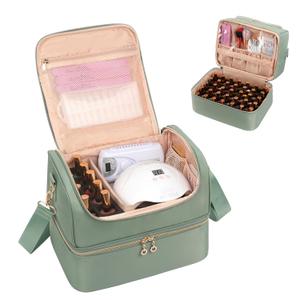 Nail Polish Organizer Case, Nail Supplies Storage Box Holds 45 Bottles Nail Polish & Nail Lamp, Travel Nail Tech Carrying Case, Nail Kit Bag For Nail Stuff & Manicure Tools (45 Slots, Green)